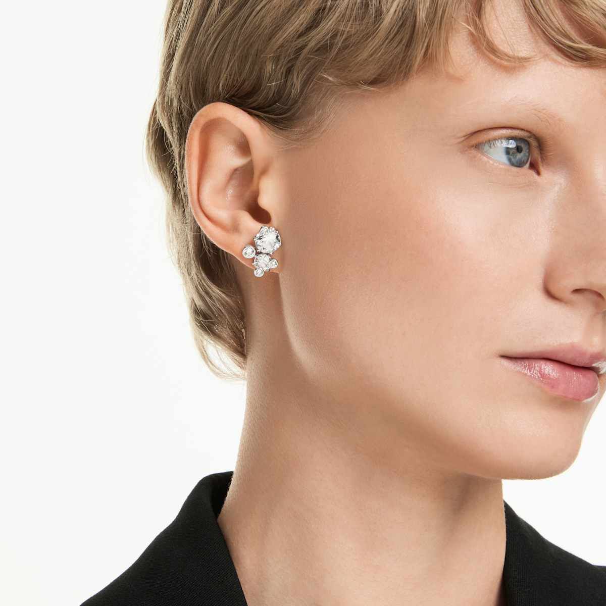 swarovski constella stud earrings  round cut  white  rhodium plated