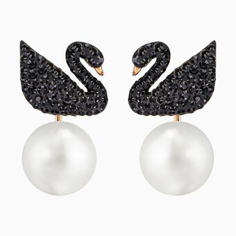 Iconic Swan Pierced Earring Jackets, Black, Rose Gold Plating