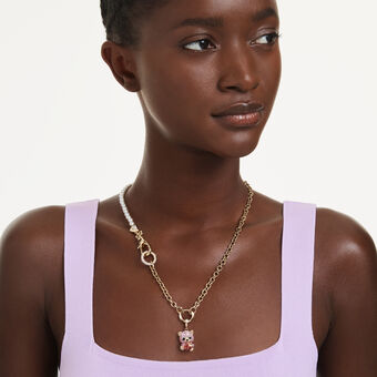 swarovski idyllia charm  mixed cuts  teddy  pink  gold tone plated