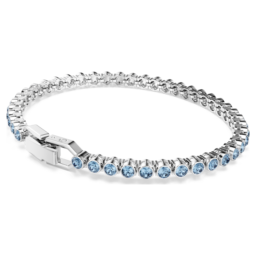 swarovski imber emily tennis bracelet  round cut  blue  rhodium plated