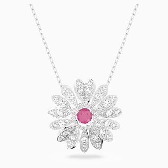 Eternal Flower pendant, Flower, Pink, Rhodium plated