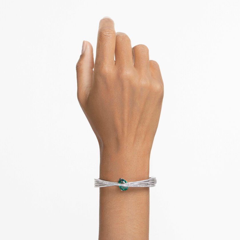 swarovski hyperbola bangle  carbon neutral zirconia  green  rhodium plated