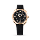 Crystalline Glam Watch, Leather Strap, Black, Rose gold tone