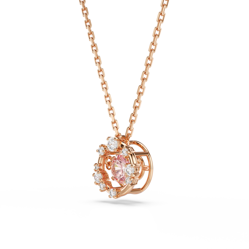swarovski constella pendant  round cut  dancing stone  pink  rose gold tone plated