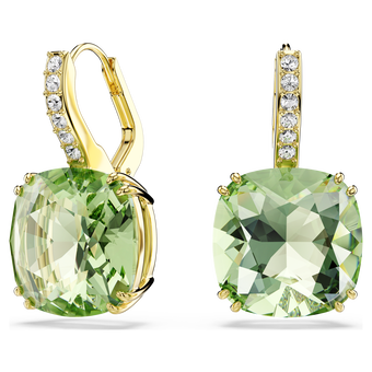 swarovski millenia drop earrings  cushion cut  green  18k gold finish