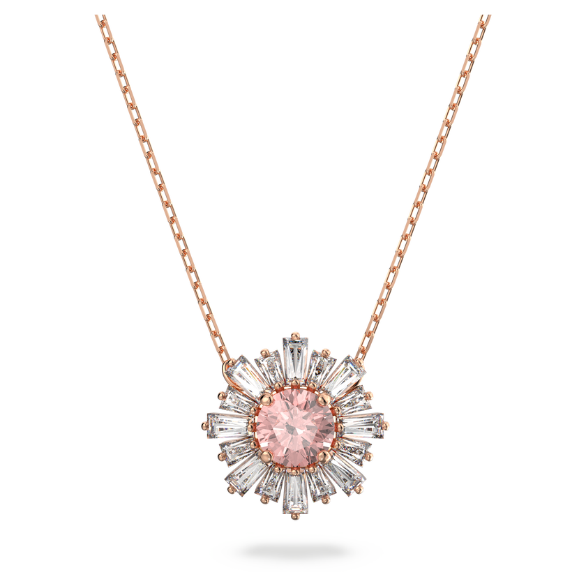 swarovski sunshine pendant  mixed cuts  sun  pink  rose gold tone plated
