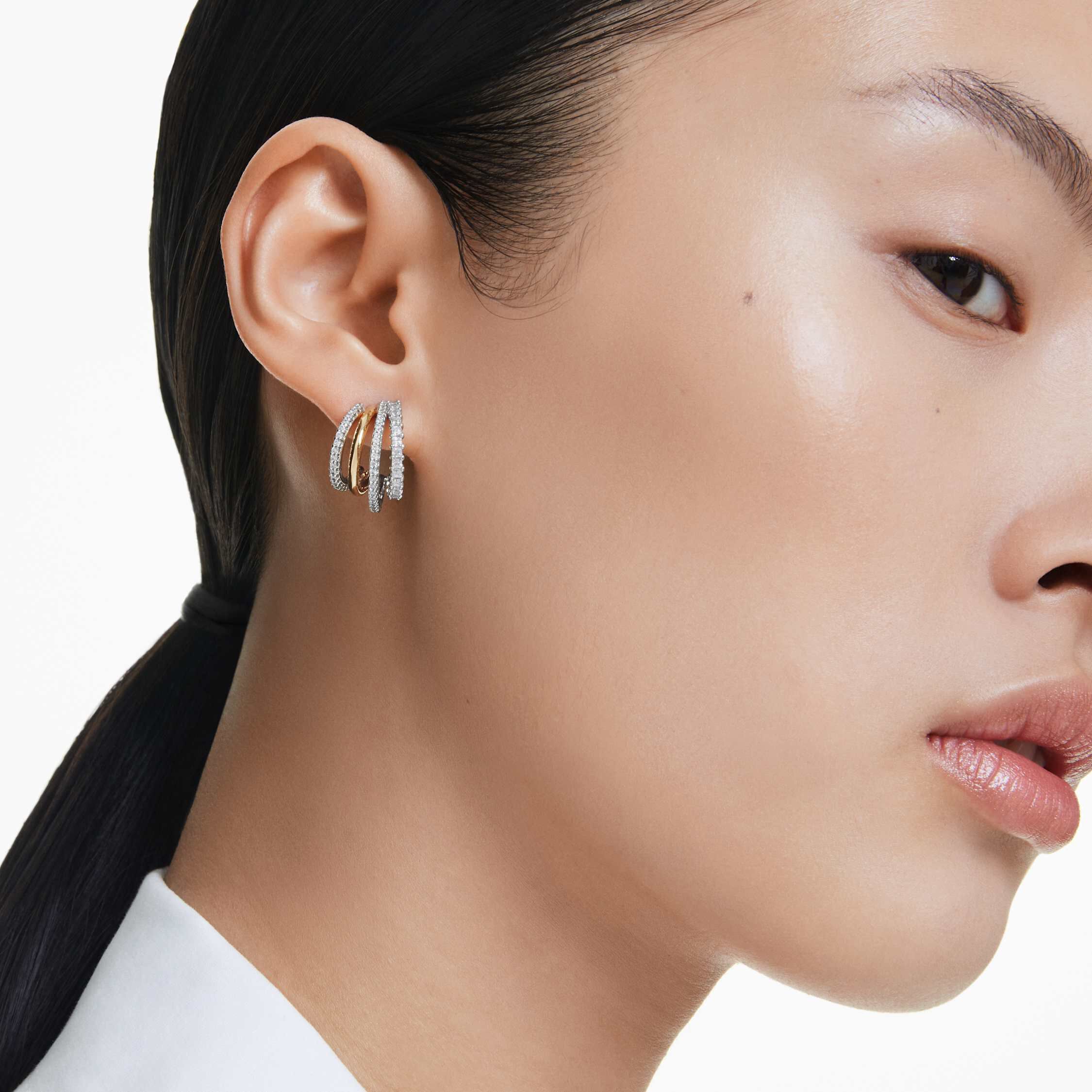 Buy Swarovski Hyperbola hoop earrings Mixed cuts Mini White Mixed metal finish