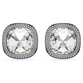 swarovski una angelic clip earrings  cushion cut  white  ruthenium plated