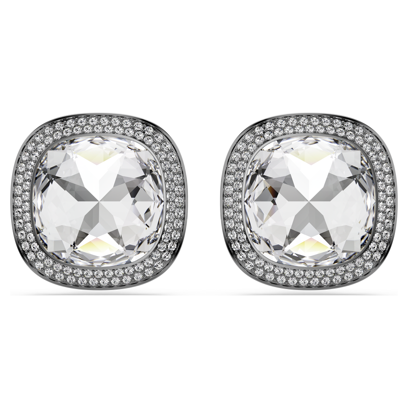 swarovski una angelic clip earrings  cushion cut  white  ruthenium plated