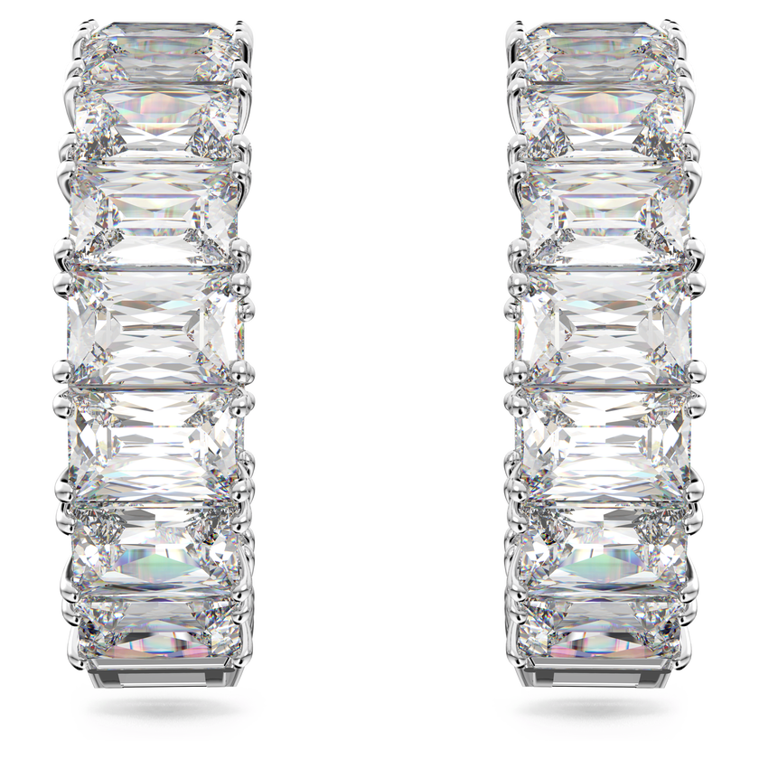 swarovski matrix hoop earrings  octagon cut  white  rhodium plated