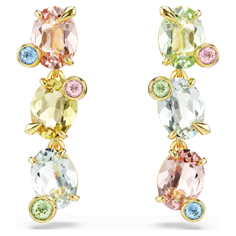 swarovski gema drop earrings asymmetrical design mixed cuts multicolored gold tone plated