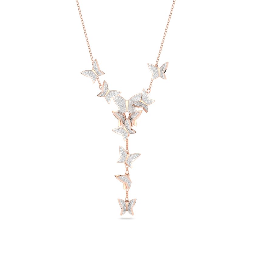 Lilia Y necklace, Butterfly, White, Rose-gold tone plated