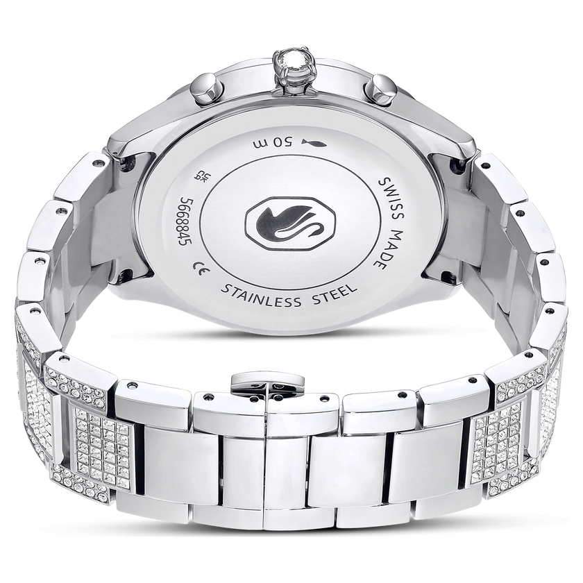 swarovski dextera lux watch  swiss made  metal bracelet  silver tone  stainless steel