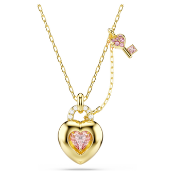 swarovski idyllia pendant  mixed cuts  heart  key  pink  gold tone plated