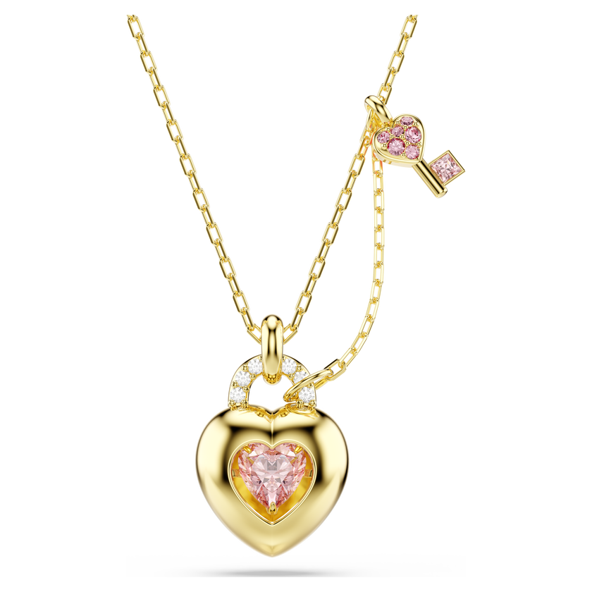 swarovski idyllia pendant  mixed cuts  heart  key  pink  gold tone plated