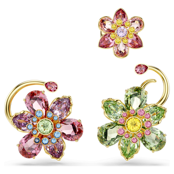 swarovski idyllia ear cuff set 3 asymmetrical design mixed cuts flower multicolored gold tone plated