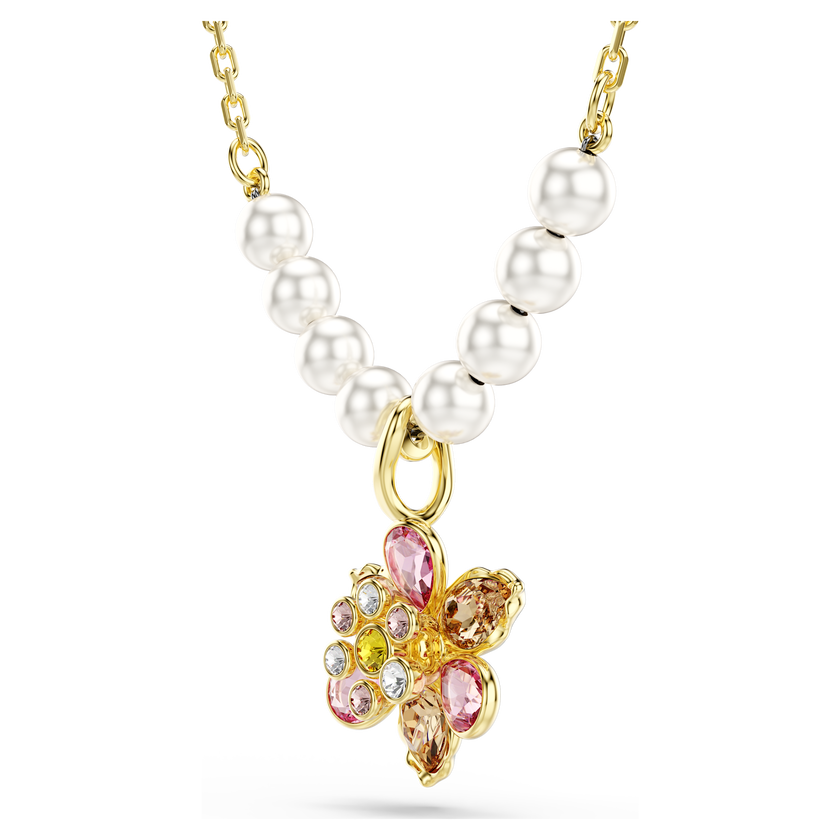 swarovski idyllia pendant  crystal pearl  mixed cuts  flower  multicolored  gold tone plated