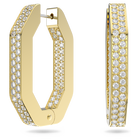 Dextera hoop earrings, Octagon, Pavé, Medium, White, Gold-tone plated