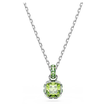 swarovski birthstone pendant  square cut  august  green  rhodium plated
