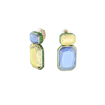 Orbita clip earrings,  Asymmetrical, Octagon cut crystals, Multicolored, Gold-tone plated