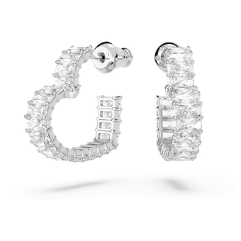 swarovski matrix hoop earrings  baguette cut  heart  small  white  rhodium plated