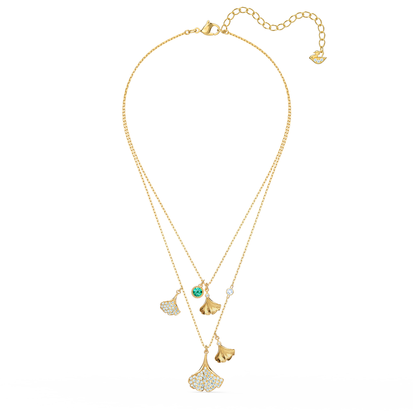 Stunning Ginko Layered Necklace, Green, Gold-tone plated
