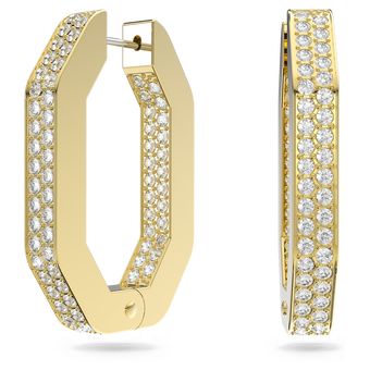 Dextera hoop earrings, Octagon shape, Medium, White, Gold-tone plated swarovski dextera hoop earrings  octagon shape  medium  white  gold tone plated