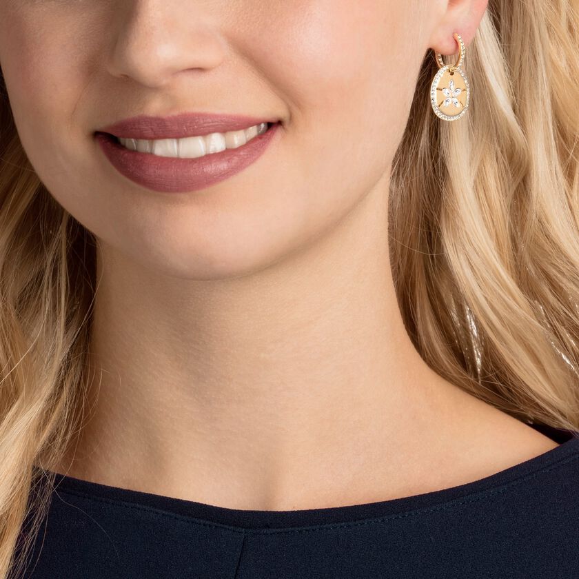Ocean Sand Coin Pierced Earrings, White, Gold-tone plated