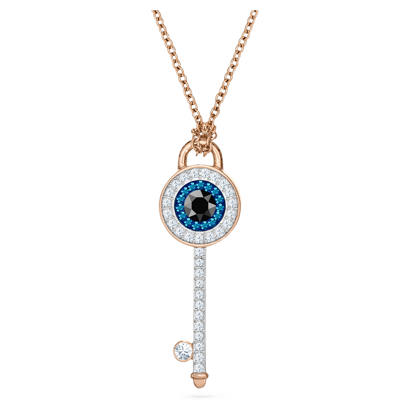 swarovski symbolica pendant  evil eye and key  blue  rose gold tone plated