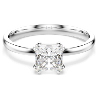 swarovski attract ring  square cut  white  rhodium plated