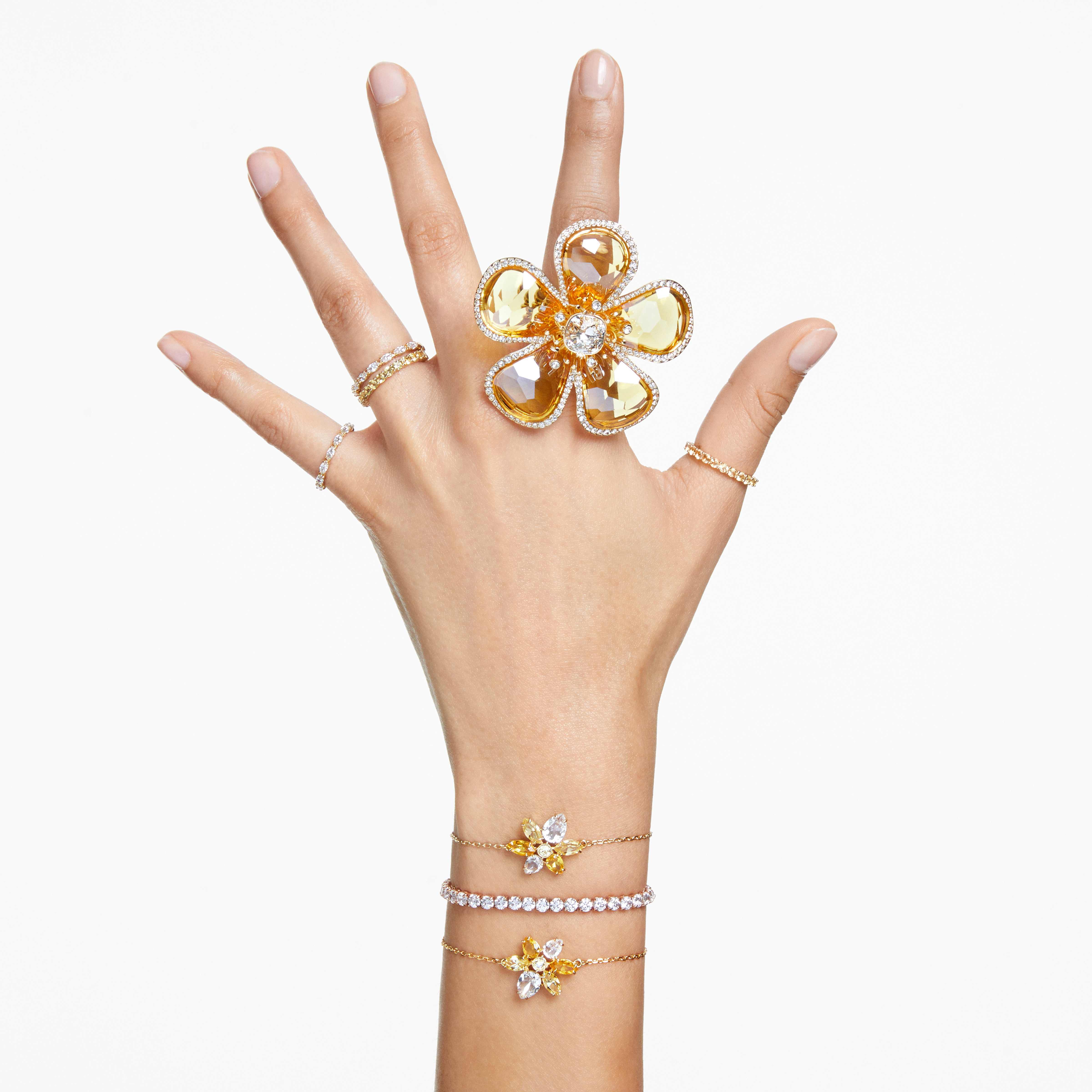 swarovski florere cocktail ring  flower  yellow  gold tone plated