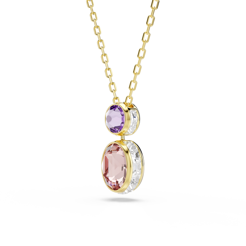 swarovski chroma pendant  mixed cuts  multicolored  gold tone plated