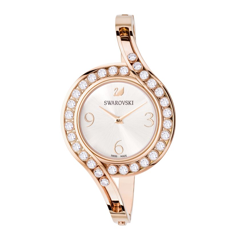 Lovely Crystals Bangle Watch, Metal bracelet, White, Rose gold tone