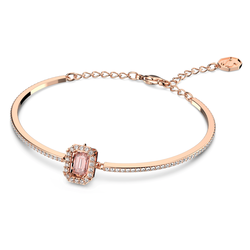 swarovski una bangle  octagon cut  pav   pink  rose gold tone plated