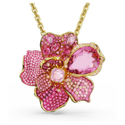 Florere pendant and brooch, Pavé, Flower, Pink, Gold-tone plated