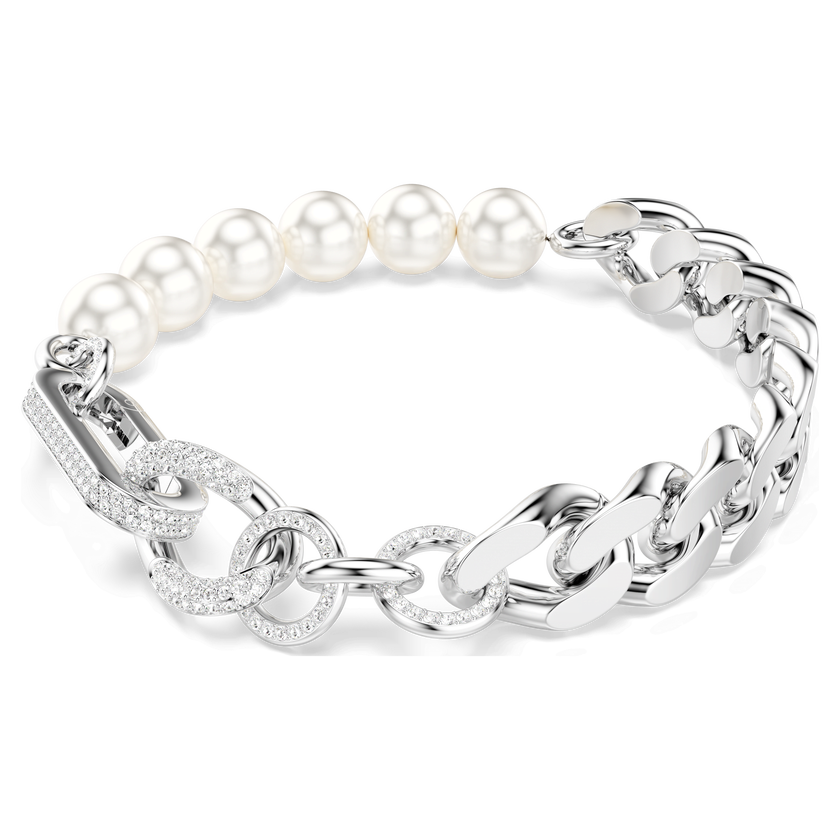 swarovski dextera bracelet  crystal pearl  mixed links  white  rhodium plated
