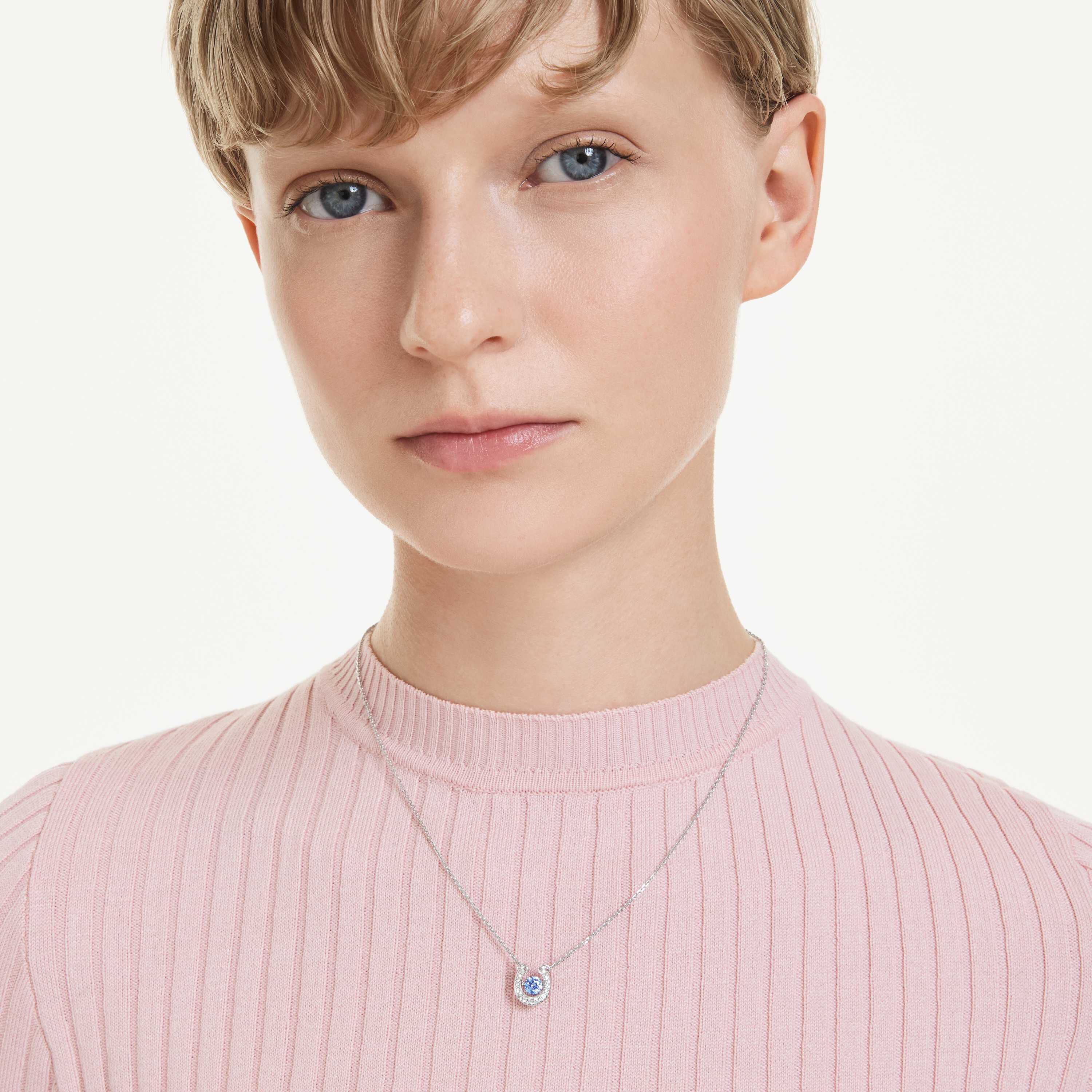 swarovski symbolica pendant  round cut  pav   horse shoe  blue  rhodium plated