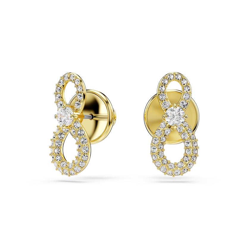 swarovski hyperbola stud earrings  round cut  pav   infinity  white  rhodium plated