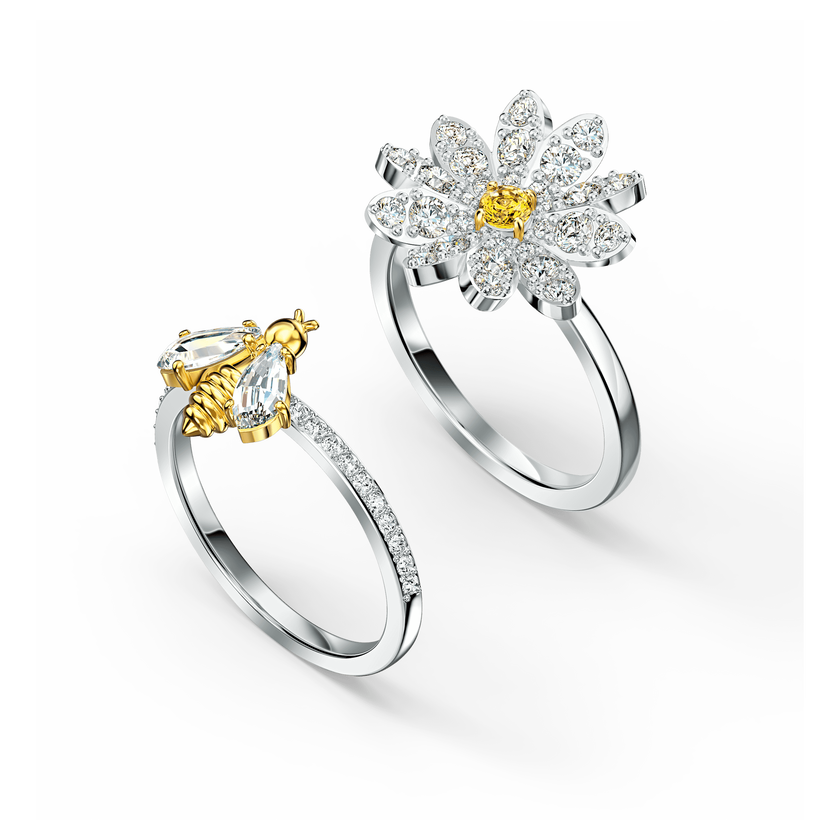 swarovski eternal flower ring set  yellow  mixed metal finish