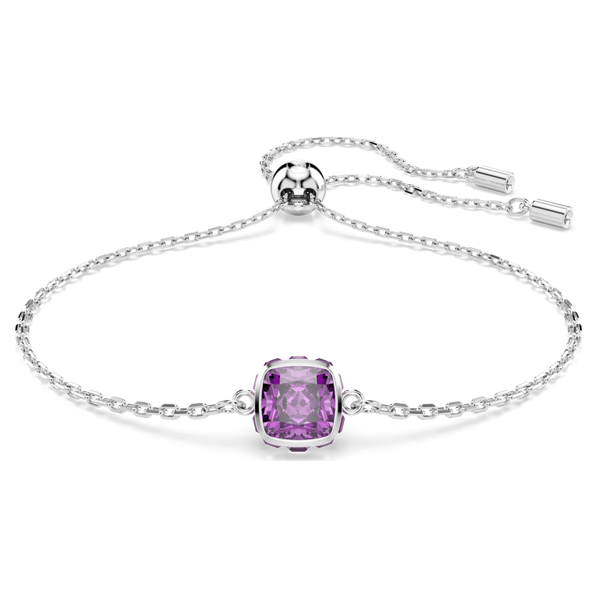 swarovski birthstone bracelet  square cut  february  purple  rhodium plated