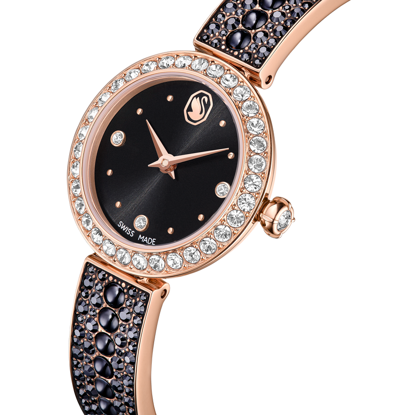 swarovski matrix pearl bangle watch  swiss made  crystal bracelet  black  rose gold tone finish