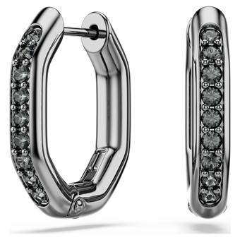 swarovski dextera hoop earrings  octagon shape  round cut  white  ruthenium plated