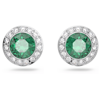 swarovski angelic stud earrings  round cut  green  rhodium plated