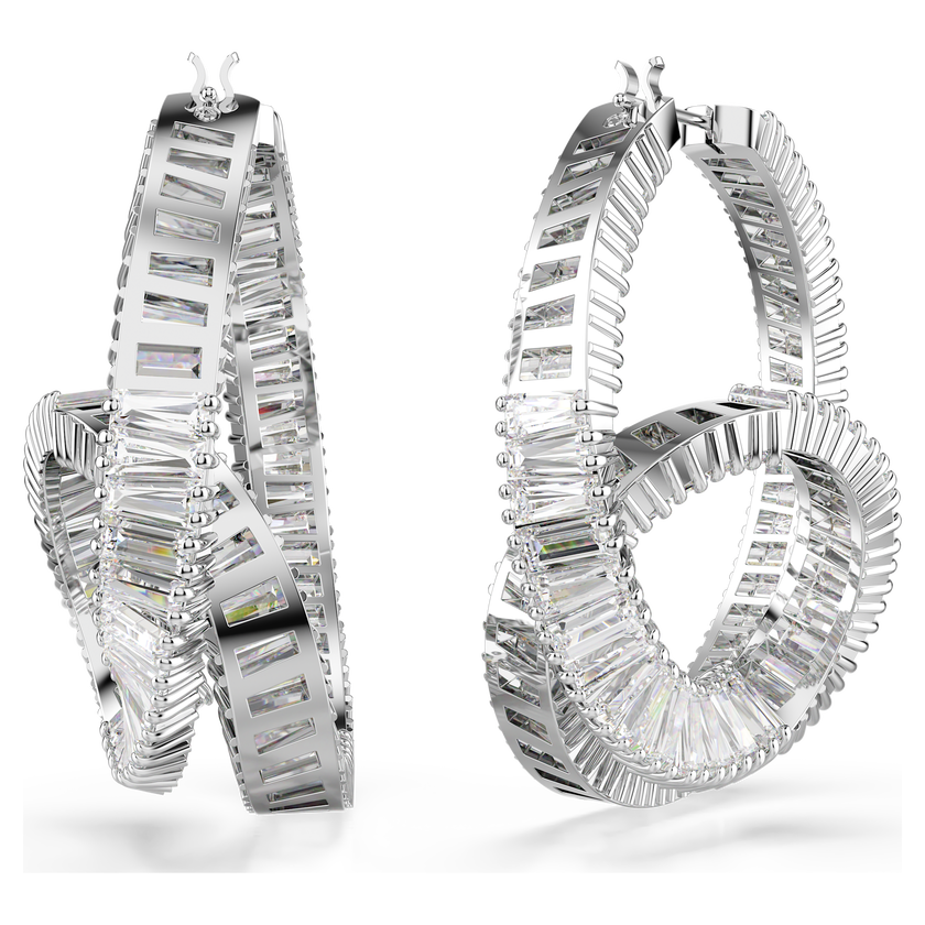 swarovski matrix hoop earrings  baguette cut  ribbon  white  rhodium plated