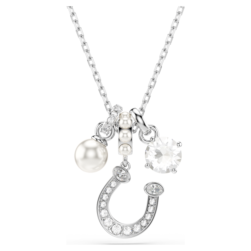swarovski symbolica pendant  crystal pearl  round cut  pav   horse shoe  white  rhodium plated
