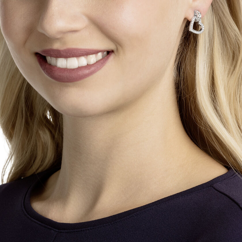Lovely Pierced Earrings, White, Rhodium plating