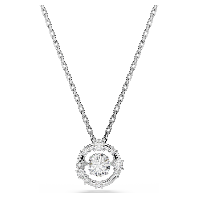 swarovski constella pendant  round cut  dancing stone  white  rhodium plated