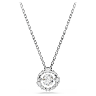 Constella pendant, Round cut, Dancing stone, White, Rhodium plated swarovski constella pendant round cut dancing stone white rhodium plated