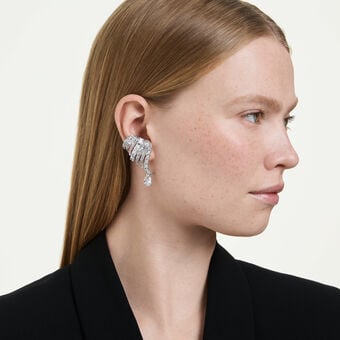 swarovski vienna clip earrings  mixed cuts  swan  white  rhodium plated