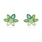 swarovski gema stud earrings  mixed cuts  flower  green  gold tone plated